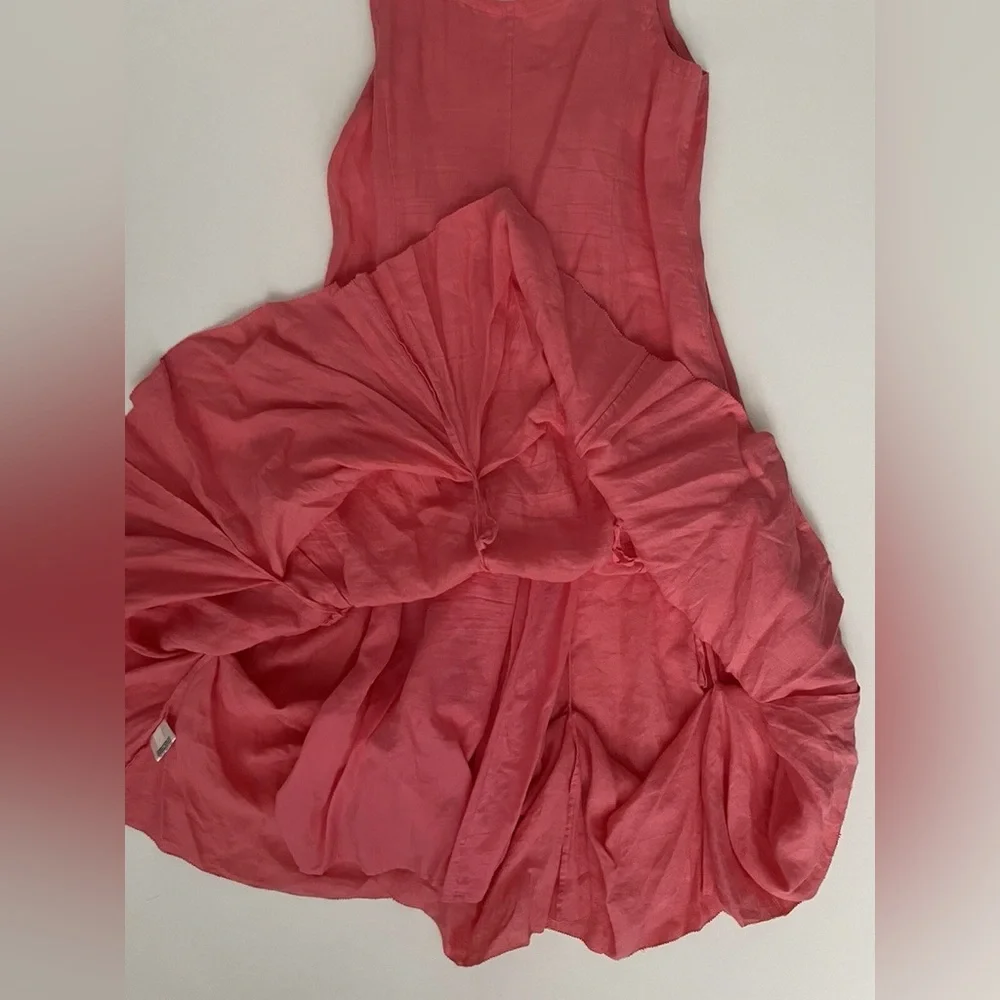 Eileen Fisher Handkerchief Long Cinchable Linen Dress Sleeveless coral pink 2X - Picture 7 of 10